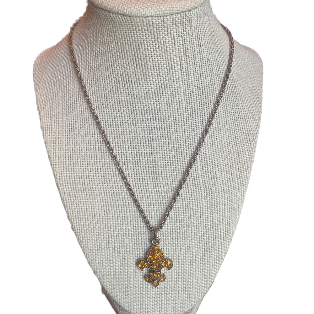 Yellow/Gold Rhinestone Fleur de Lis Necklace